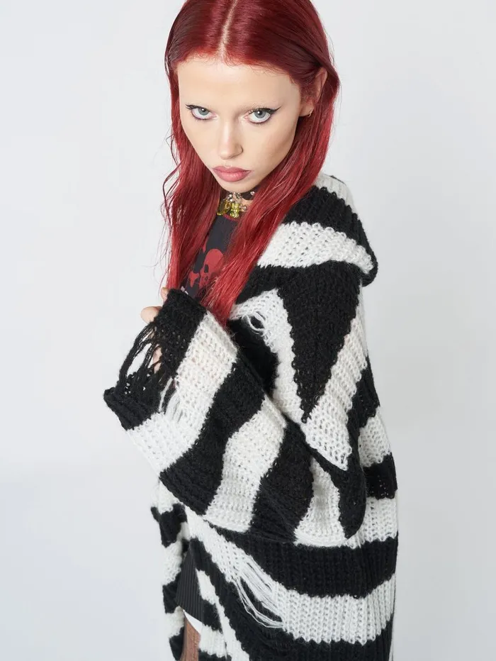 Women Minga London Knitwear Gwen Striped Zip Up Knit Cardigan