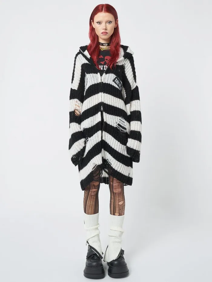 Women Minga London Knitwear Gwen Striped Zip Up Knit Cardigan