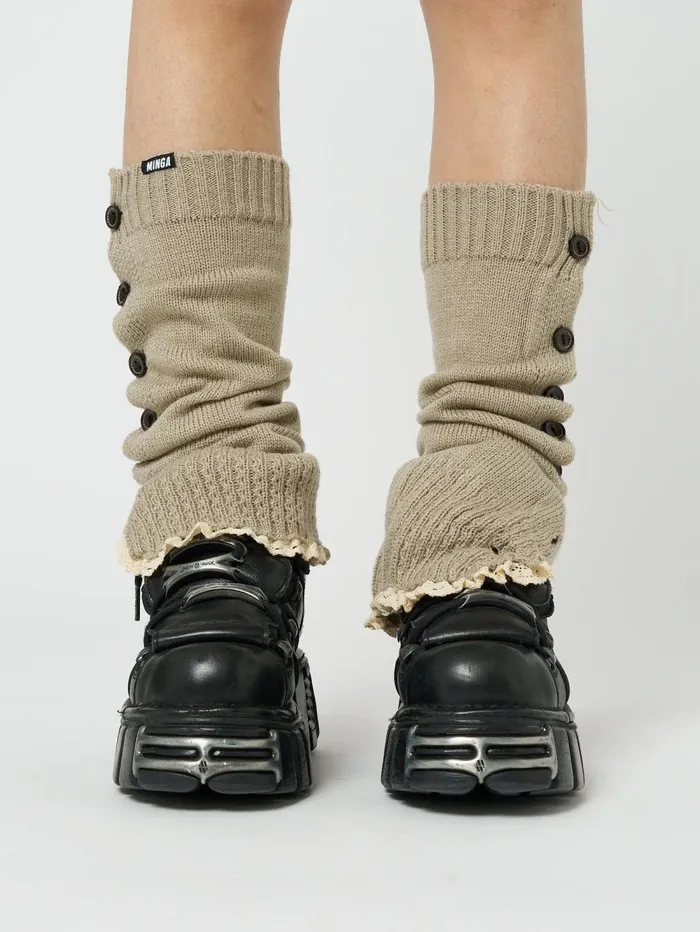 Women Minga London Shop All Zeva Beige Buttoned Leg Warmers