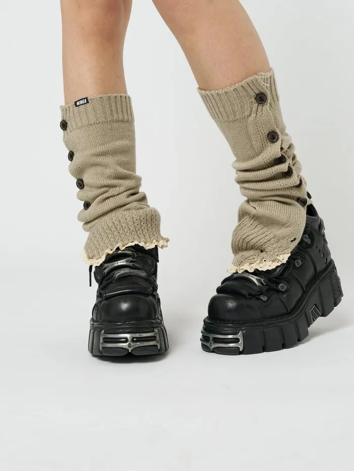 Women Minga London Shop All Zeva Beige Buttoned Leg Warmers