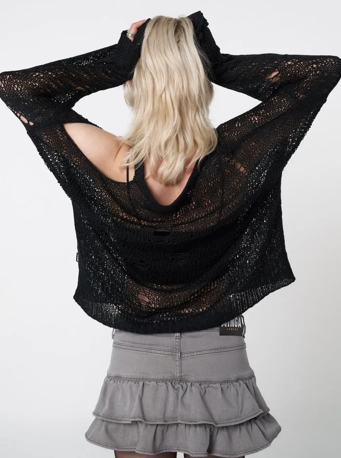 Women Minga London Sweaters and Hoodies Avril Distressed Cut Out Net Knit Jumper
