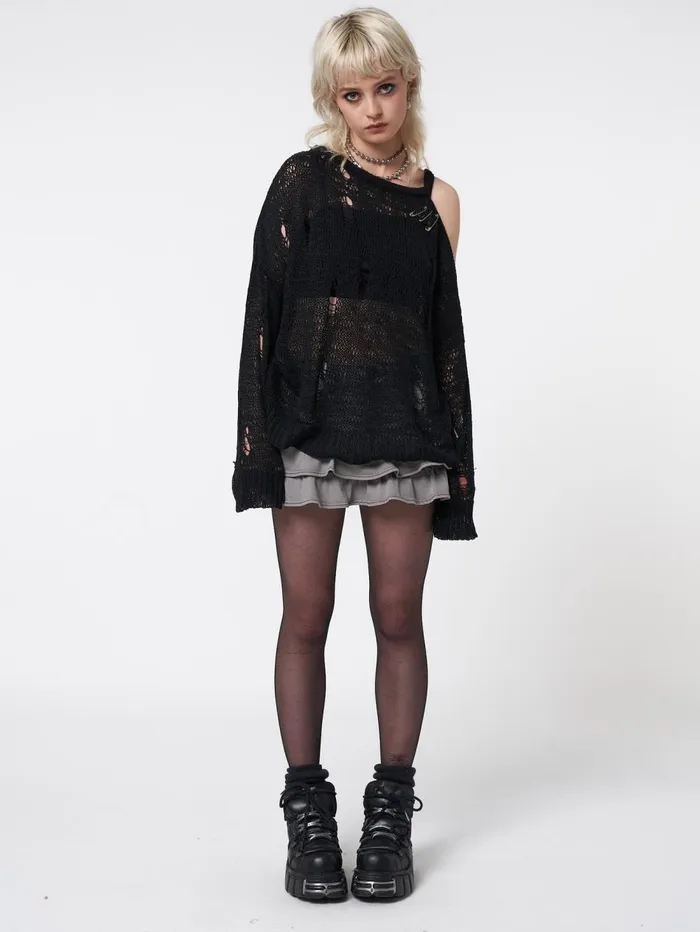 Women Minga London Sweaters and Hoodies Avril Distressed Cut Out Net Knit Jumper