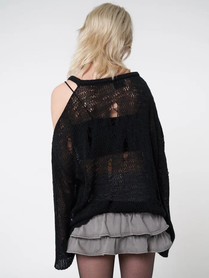 Women Minga London Sweaters and Hoodies Avril Distressed Cut Out Net Knit Jumper