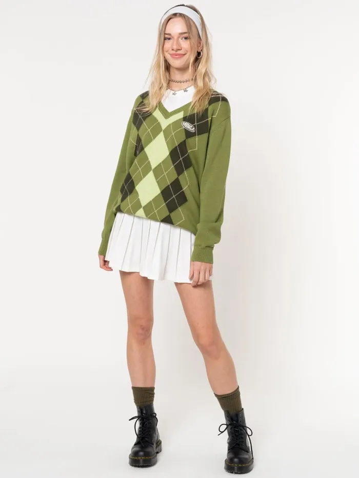 Women Minga London Sweaters and Hoodies Green Shades Argyle Knitted Jumper