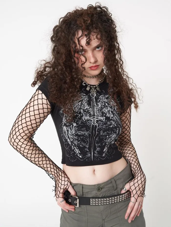 Women Minga London Tops and TShirts Angel Wings Black Baby Tee
