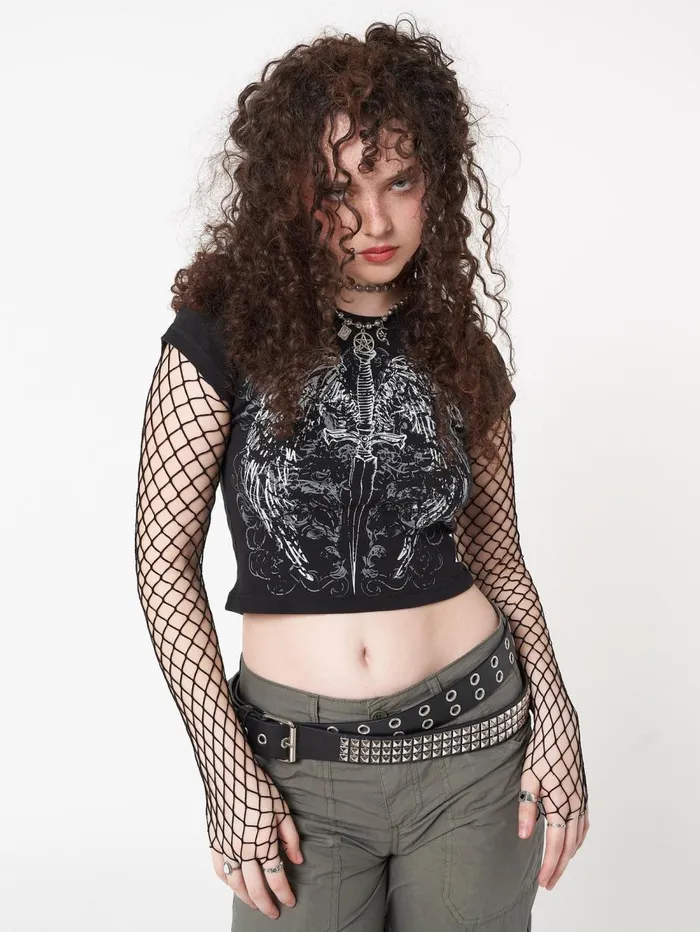 Women Minga London Tops and TShirts Angel Wings Black Baby Tee