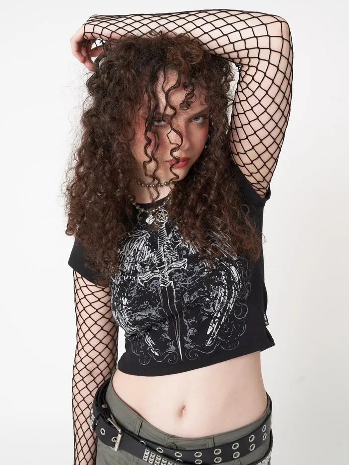 Women Minga London Tops and TShirts Angel Wings Black Baby Tee