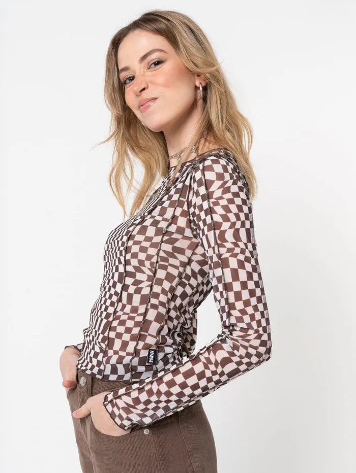 Women Minga London Tops and TShirts Distorted Check Mesh Top
