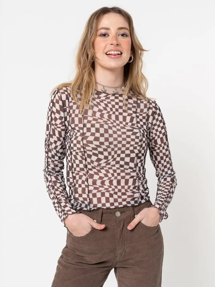 Women Minga London Tops and TShirts Distorted Check Mesh Top
