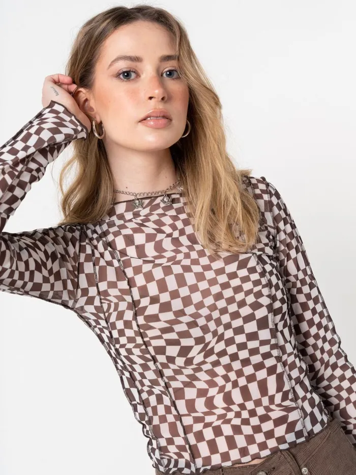Women Minga London Tops and TShirts Distorted Check Mesh Top