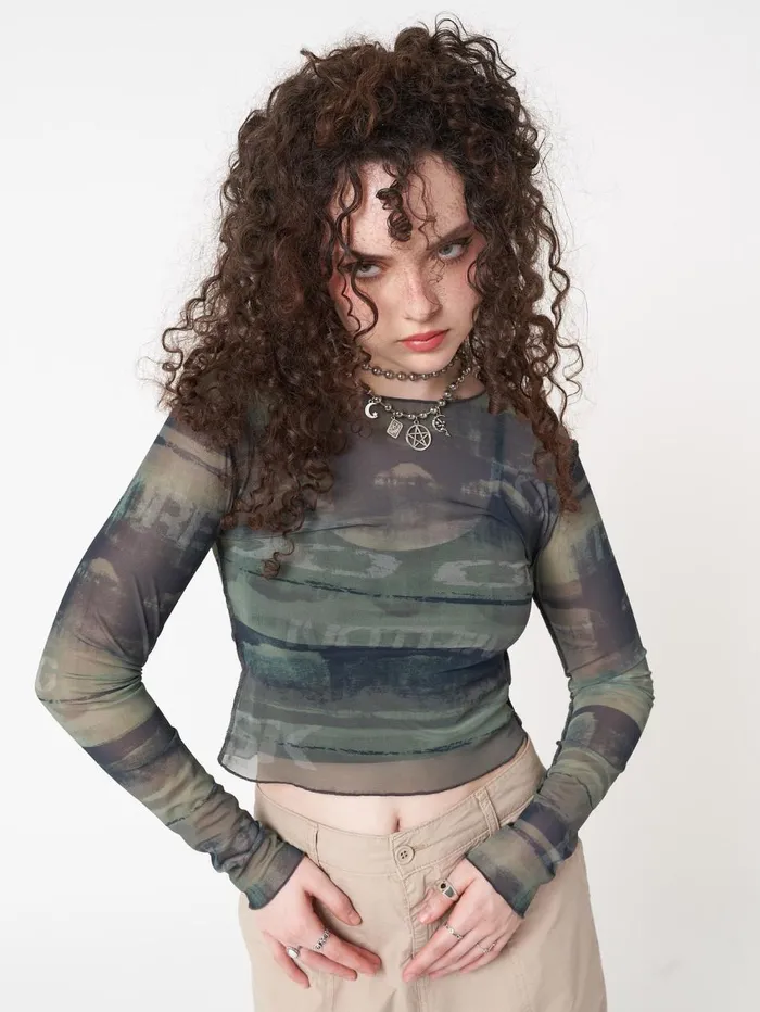 Women Minga London Tops and TShirts Evergreen Mesh Crop Top