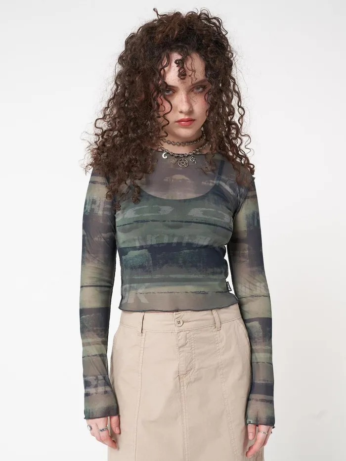 Women Minga London Tops and TShirts Evergreen Mesh Crop Top