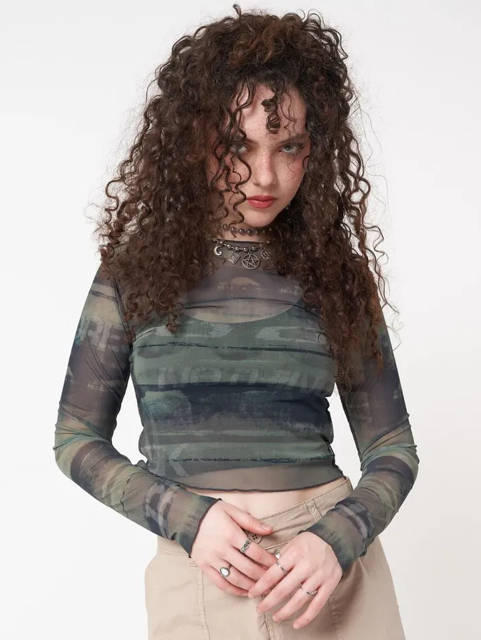 Women Minga London Tops and TShirts Evergreen Mesh Crop Top