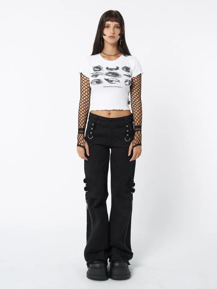 Women Minga London Tops and TShirts Eye Roll White Rib Baby Tee