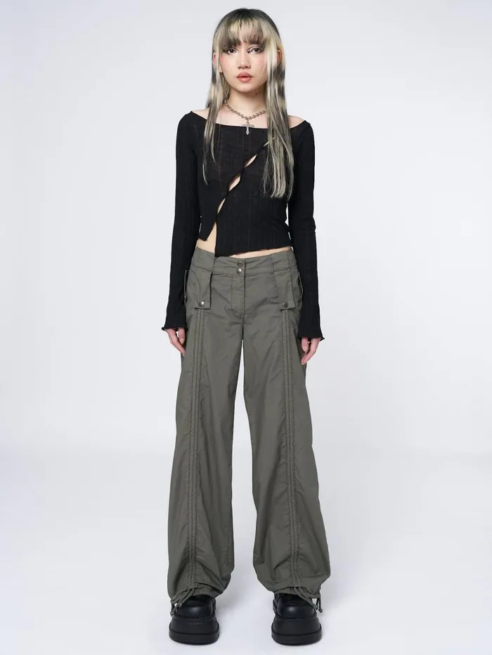 Women Minga London Tops and TShirts Hana Black Asymmetrical Cut Out Top
