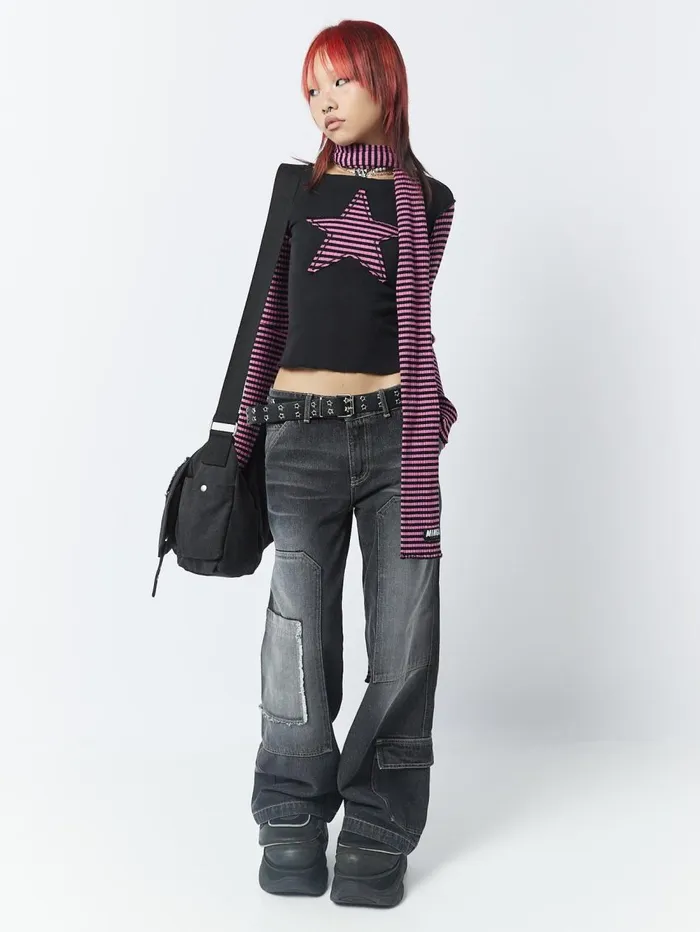 Women Minga London Tops and TShirts Lost Star Pink Black Striped Long Sleeve Top