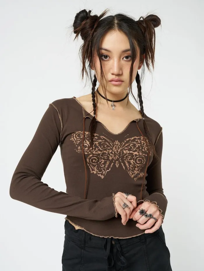 Women Minga London Tops and TShirts Nabi Butterfly Print Long Sleeve Top