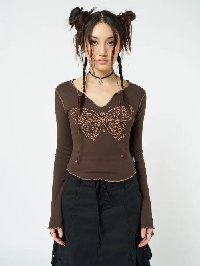 Women Minga London Tops and TShirts Nabi Butterfly Print Long Sleeve Top