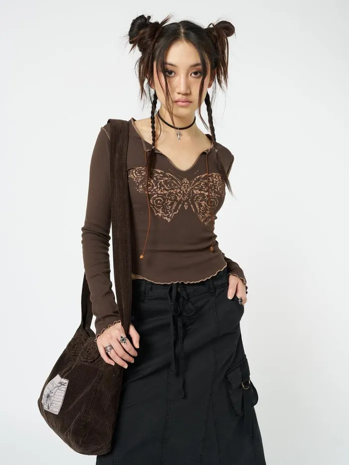 Women Minga London Tops and TShirts Nabi Butterfly Print Long Sleeve Top
