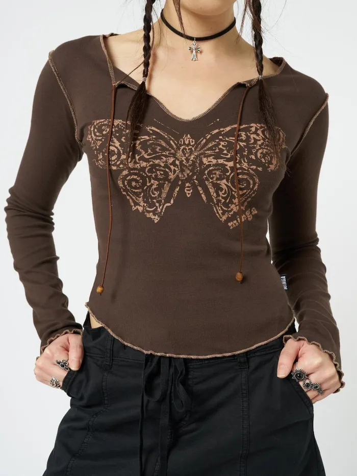 Women Minga London Tops and TShirts Nabi Butterfly Print Long Sleeve Top