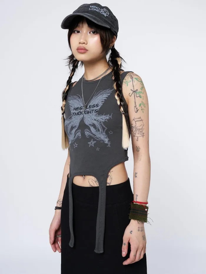 Women Minga London Tops and TShirts Restless Thoughts Grey Straps Top