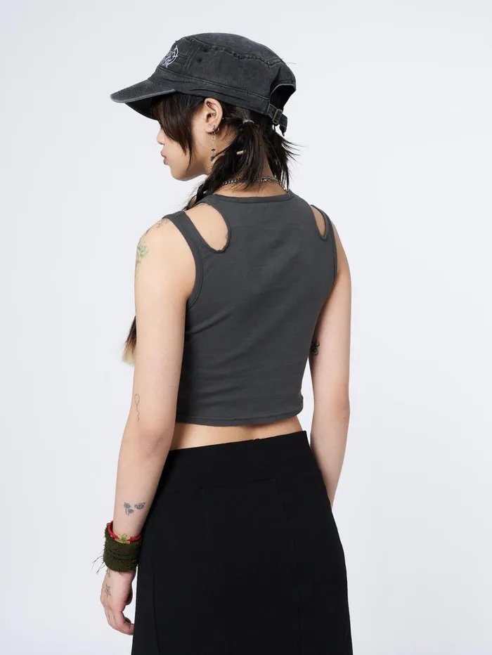 Women Minga London Tops and TShirts Restless Thoughts Grey Straps Top