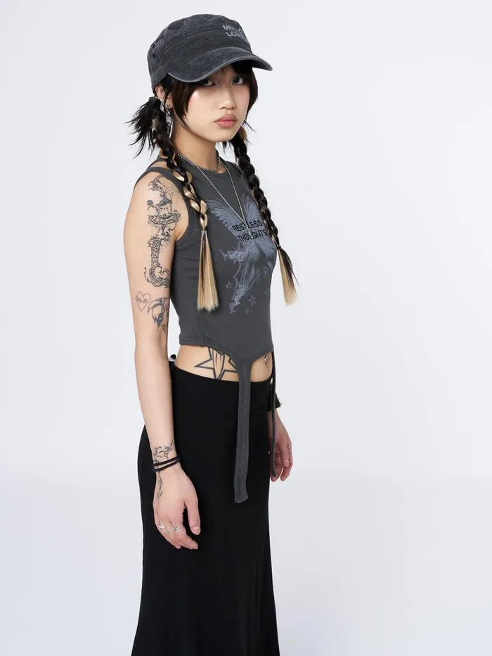 Women Minga London Tops and TShirts Restless Thoughts Grey Straps Top