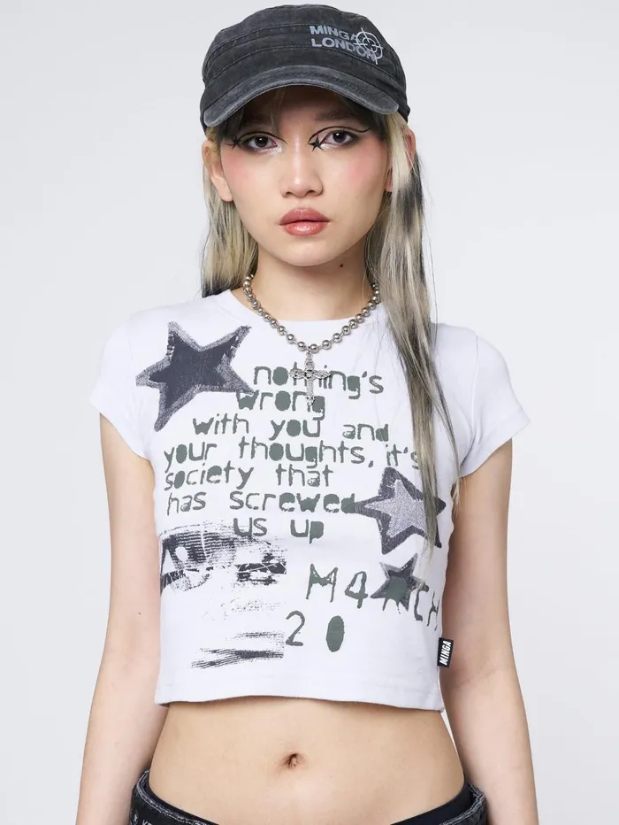 Women Minga London Tops and TShirts Society Star Graphic Baby Tee