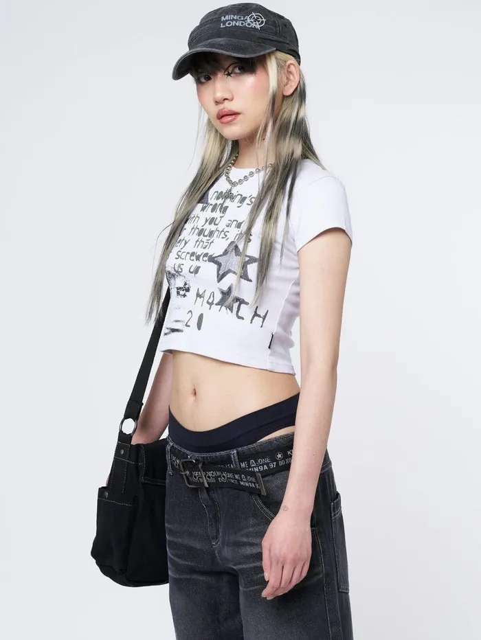 Women Minga London Tops and TShirts Society Star Graphic Baby Tee