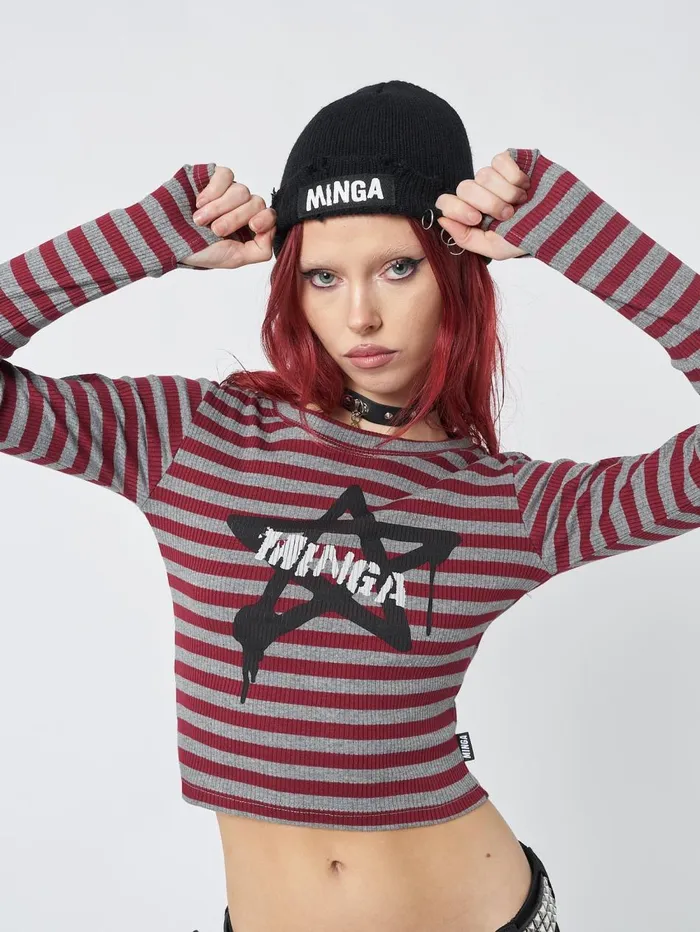 Women Minga London Tops and TShirts Star Sign Striped Rib Top
