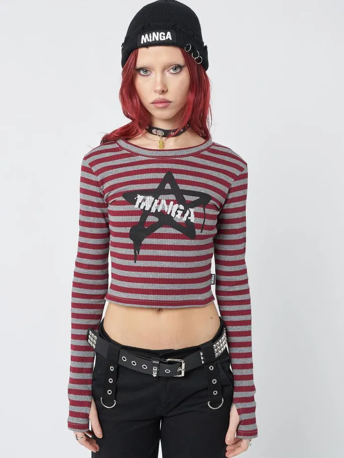 Women Minga London Tops and TShirts Star Sign Striped Rib Top