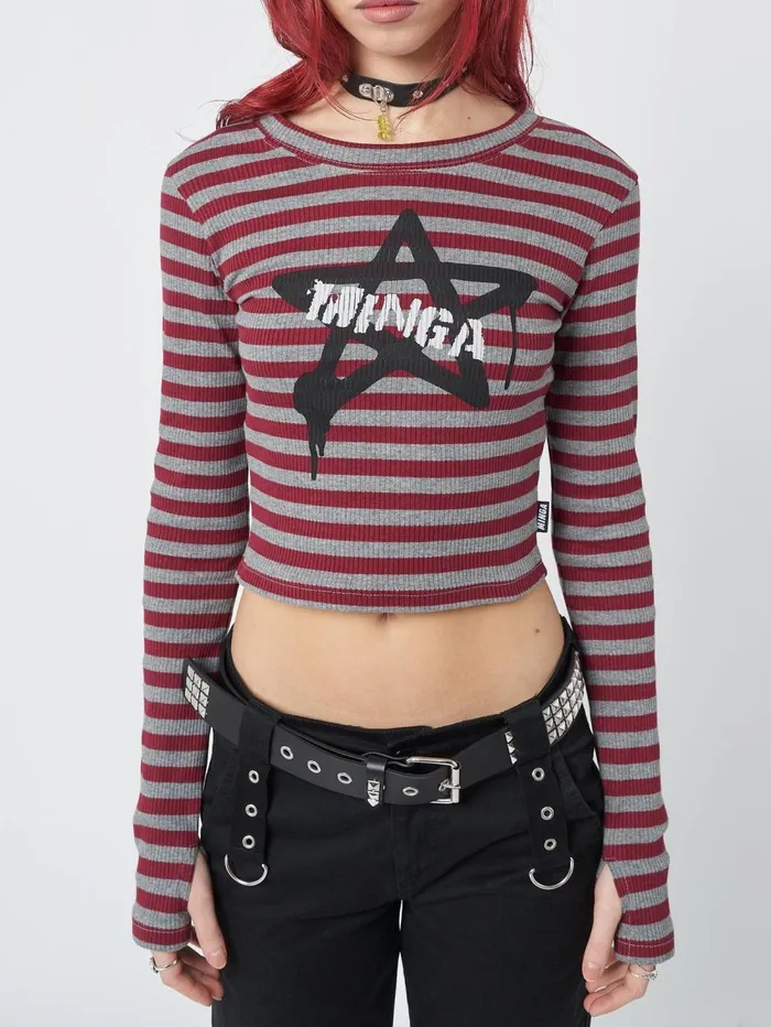 Women Minga London Tops and TShirts Star Sign Striped Rib Top