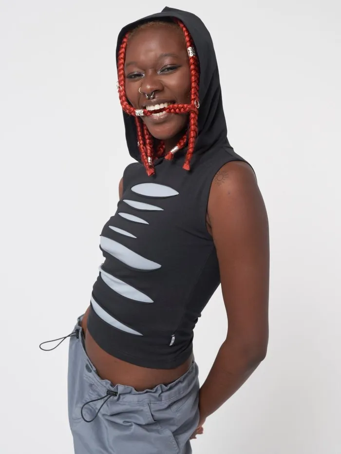 Women Minga London Tops and TShirts Stormy Slash Hooded Vest Top