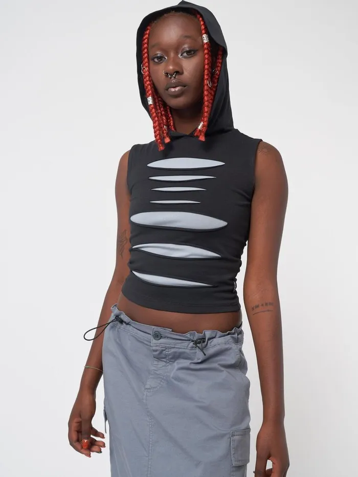 Women Minga London Tops and TShirts Stormy Slash Hooded Vest Top
