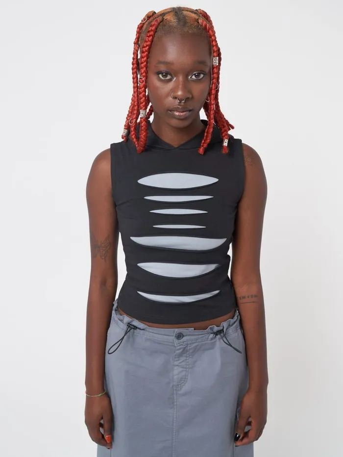 Women Minga London Tops and TShirts Stormy Slash Hooded Vest Top