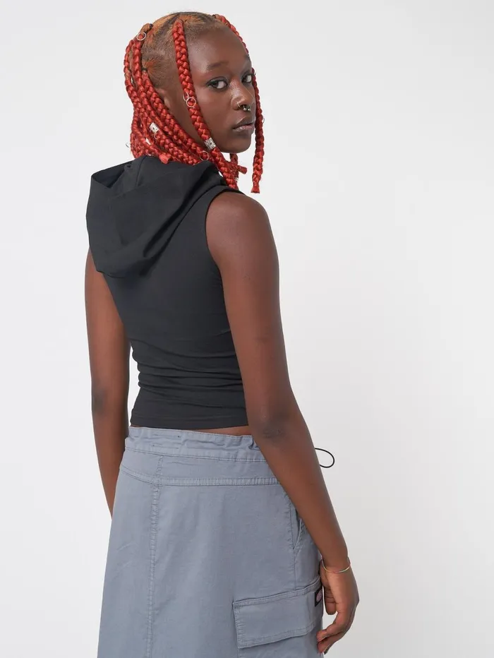 Women Minga London Tops and TShirts Stormy Slash Hooded Vest Top