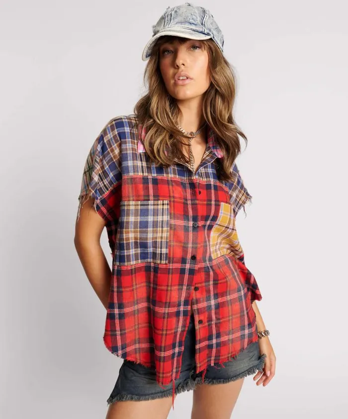 Women MIXED FLANNEL CUT OFF DARIA SHIRT One Teaspoon Shirts