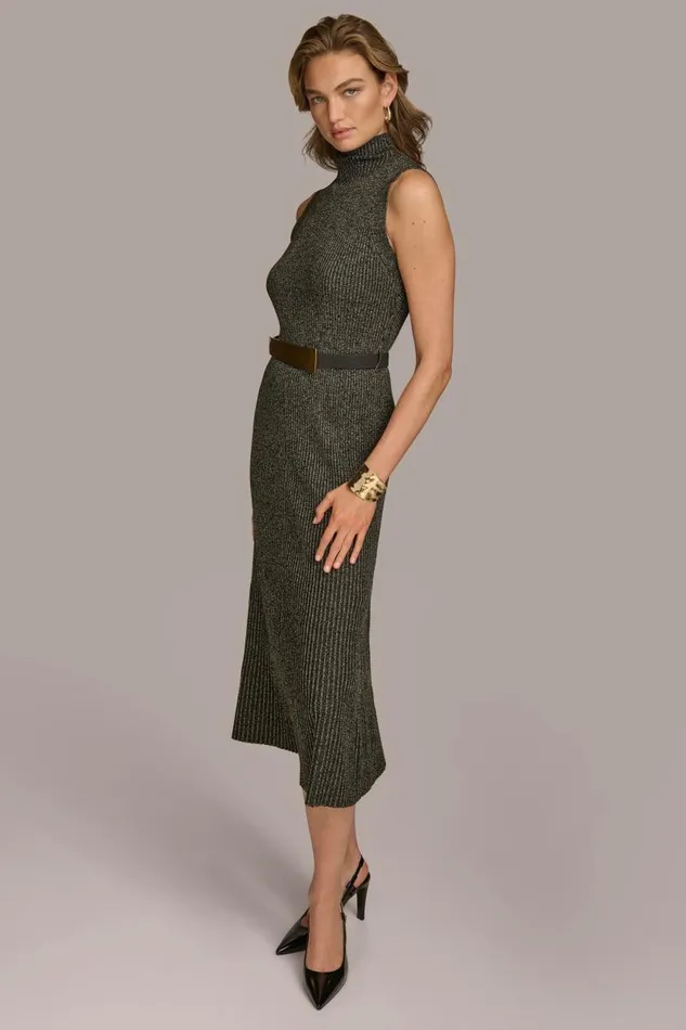 Women MOCK NECK RIBBED DRESS WITH BELT Blackgold Donna Karan New York Dresses And Jumpsuits Women MOCK NECK RIBBED DRESS WITH BELT Blackgold Donna Karan New York Dresses And Jumpsuits