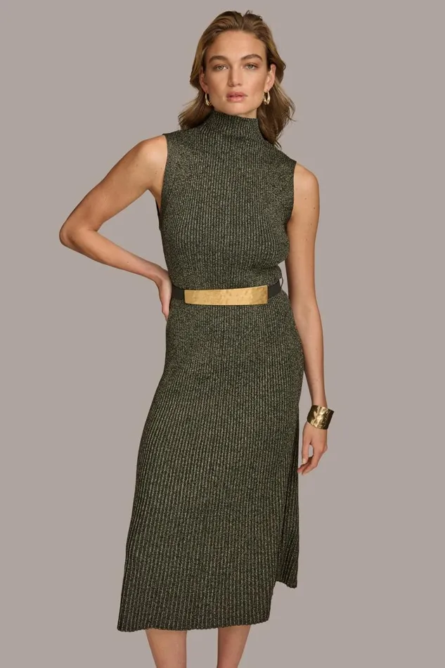 Women MOCK NECK RIBBED DRESS WITH BELT Blackgold Donna Karan New York Dresses And Jumpsuits Women MOCK NECK RIBBED DRESS WITH BELT Blackgold Donna Karan New York Dresses And Jumpsuits