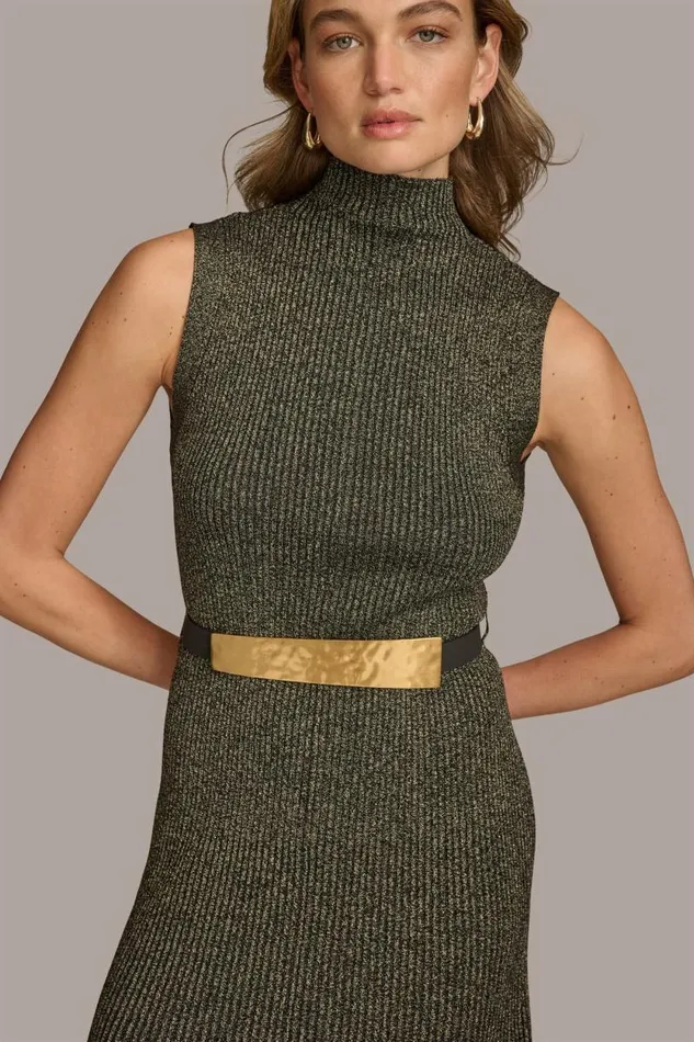 Women MOCK NECK RIBBED DRESS WITH BELT Blackgold Donna Karan New York Dresses And Jumpsuits Women MOCK NECK RIBBED DRESS WITH BELT Blackgold Donna Karan New York Dresses And Jumpsuits