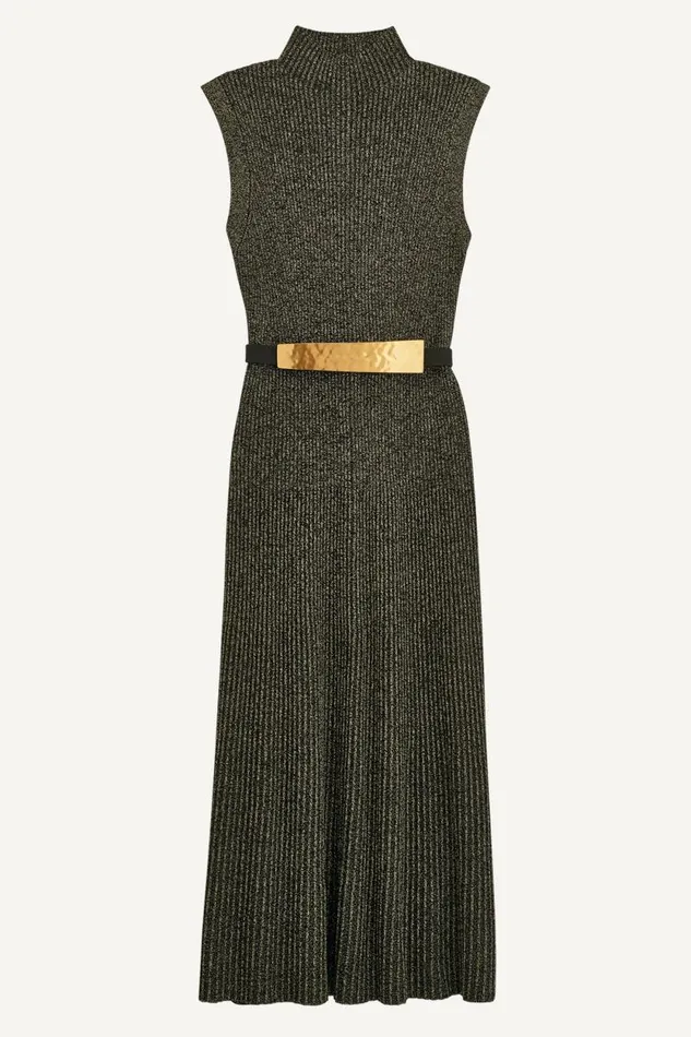 Women MOCK NECK RIBBED DRESS WITH BELT Blackgold Donna Karan New York Dresses And Jumpsuits Women MOCK NECK RIBBED DRESS WITH BELT Blackgold Donna Karan New York Dresses And Jumpsuits