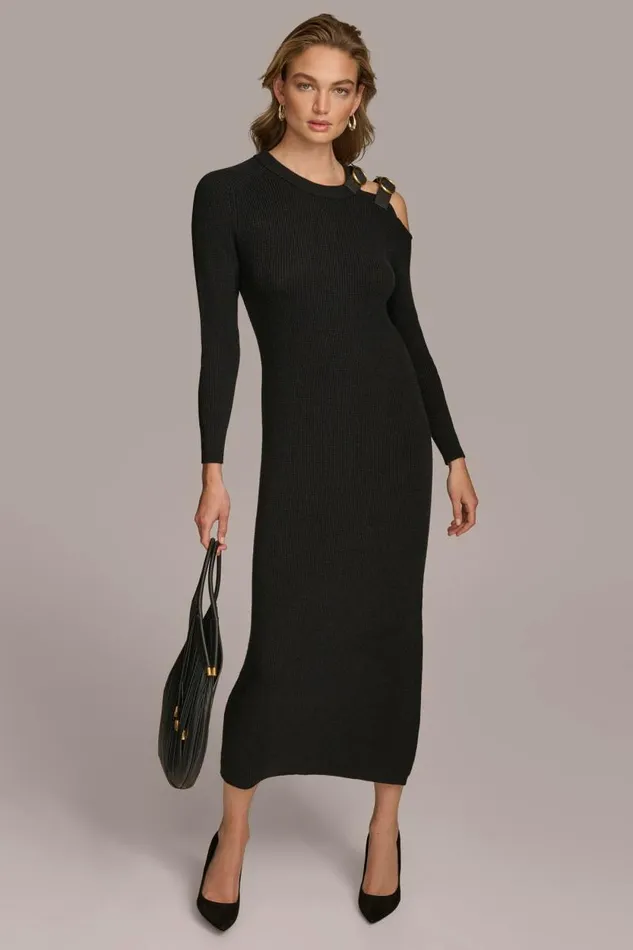 Women ONE SIDED COLD SHOULDER MIDI DRESS Black Donna Karan New York Dresses And Jumpsuits Women ONE SIDED COLD SHOULDER MIDI DRESS Black Donna Karan New York Dresses And Jumpsuits