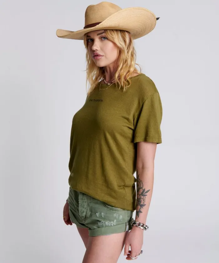 Women ONE TEASPOON LINEN WIDE NECK TEE KHAKI One Teaspoon Tees and Tanks Women ONE TEASPOON LINEN WIDE NECK TEE KHAKI One Teaspoon Tees and Tanks