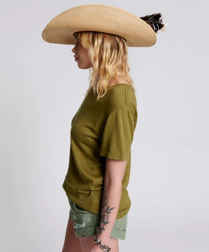 Women ONE TEASPOON LINEN WIDE NECK TEE KHAKI One Teaspoon Tees and Tanks Women ONE TEASPOON LINEN WIDE NECK TEE KHAKI One Teaspoon Tees and Tanks