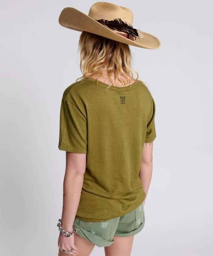 Women ONE TEASPOON LINEN WIDE NECK TEE KHAKI One Teaspoon Tees and Tanks Women ONE TEASPOON LINEN WIDE NECK TEE KHAKI One Teaspoon Tees and Tanks