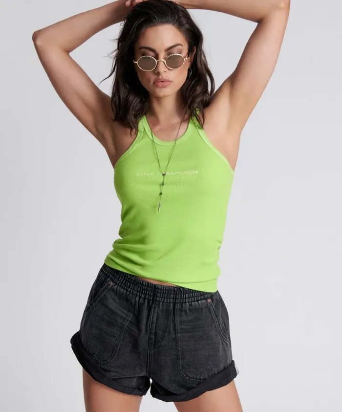 Women ONE TEASPOON LOGO RIB SINGLET One Teaspoon Tees and Tanks