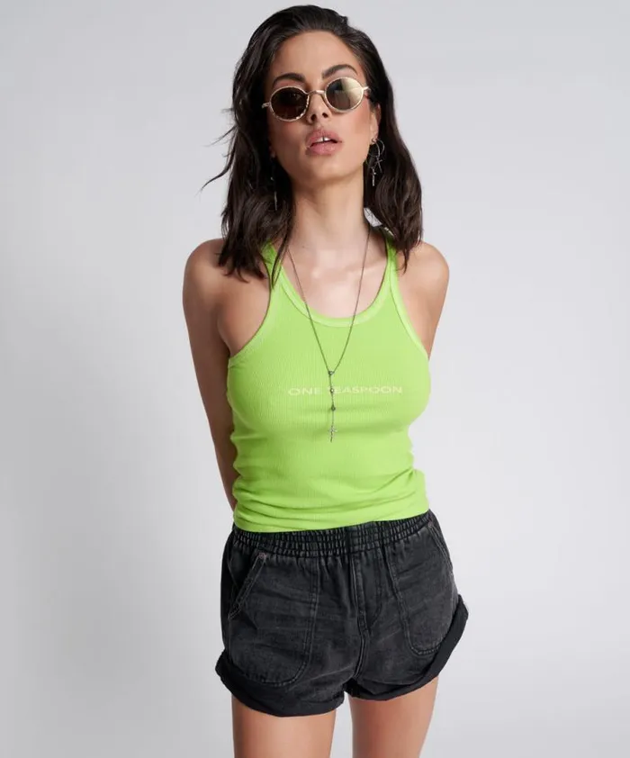 Women ONE TEASPOON LOGO RIB SINGLET One Teaspoon Tees and Tanks Women ONE TEASPOON LOGO RIB SINGLET One Teaspoon Tees and Tanks