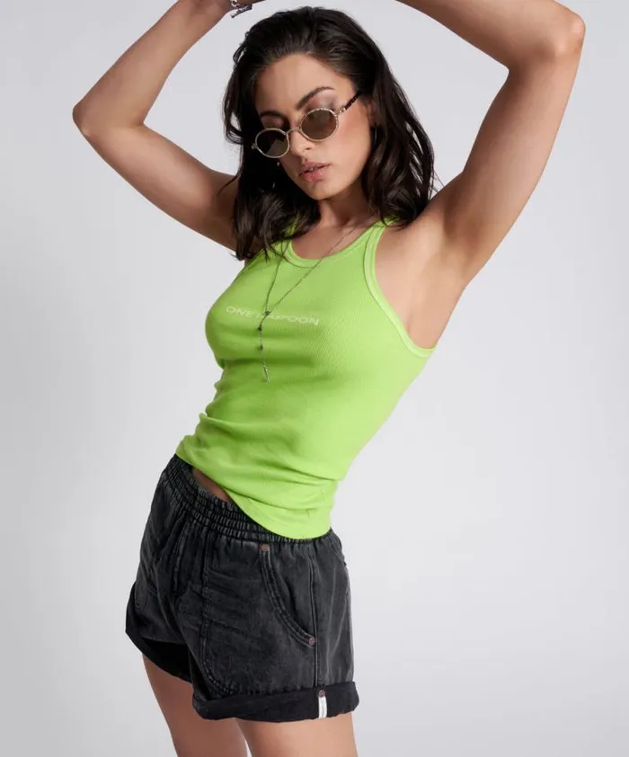 Women ONE TEASPOON LOGO RIB SINGLET One Teaspoon Tees and Tanks Women ONE TEASPOON LOGO RIB SINGLET One Teaspoon Tees and Tanks