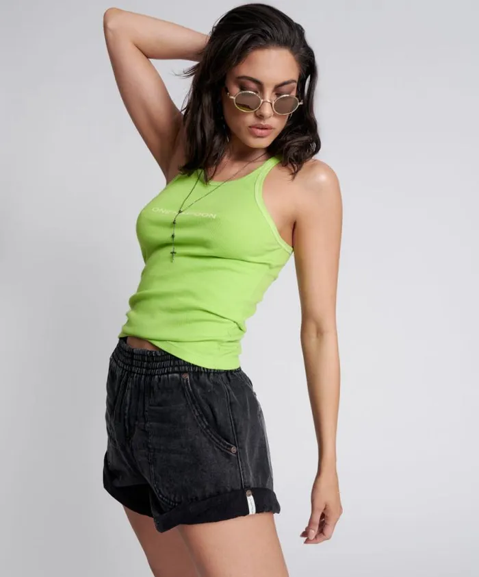 Women ONE TEASPOON LOGO RIB SINGLET One Teaspoon Tees and Tanks Women ONE TEASPOON LOGO RIB SINGLET One Teaspoon Tees and Tanks