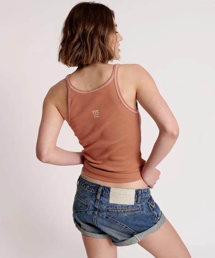 Women ONE TEASPOON RIB SINGLET BROWN One Teaspoon Tees and Tanks Women ONE TEASPOON RIB SINGLET BROWN One Teaspoon Tees and Tanks